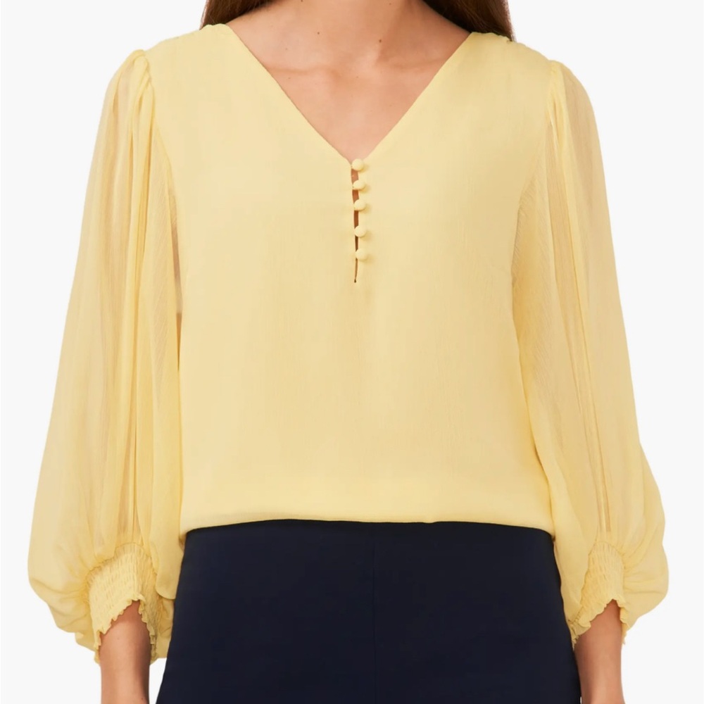 NWT $78 HALOGEN Blouson Sleeve V-Neck Popover Top SZ S
